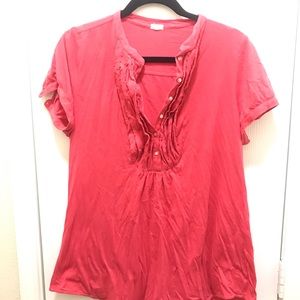 J Crew Pink Beaded Henley Style Tee